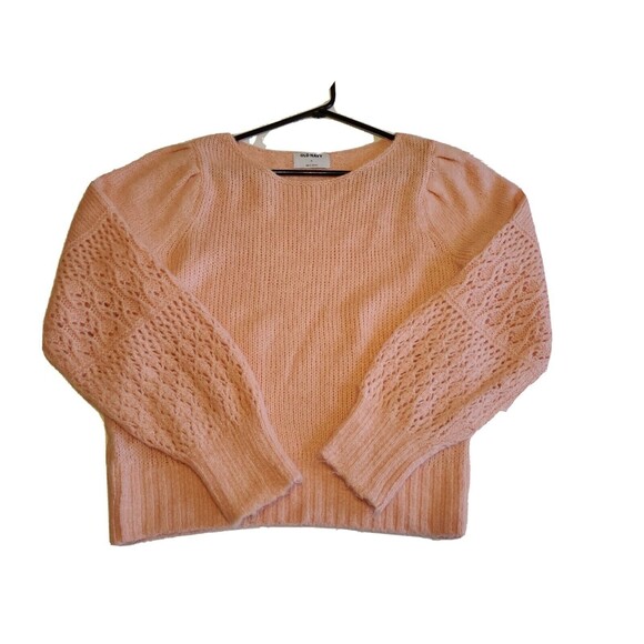 Women's Sweater Medium Long Poof Sleeve Ribbed Hem Solid Peachy  Pink Old Navy - Picture 1 of 10